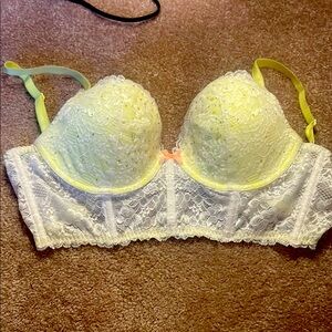 Victoria's Secret White and Yellow Lace Push-Up Bra